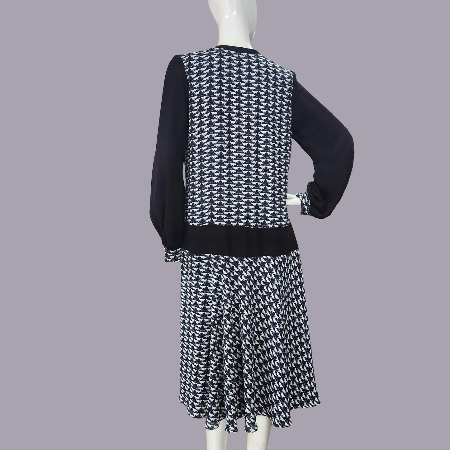 Authentic 1920s Dress in Geometric Black and White Deco Print