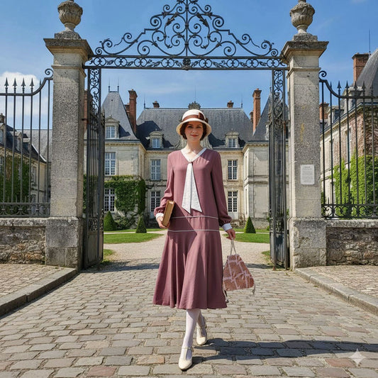 Mauve Rayon/Polyester blend 1920s Dress with Neck Tie