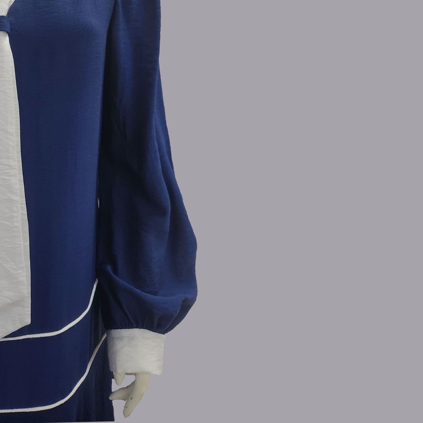 CLEARANCE: Rayon blend 1920s dress in a solid nautical blue design and white piping