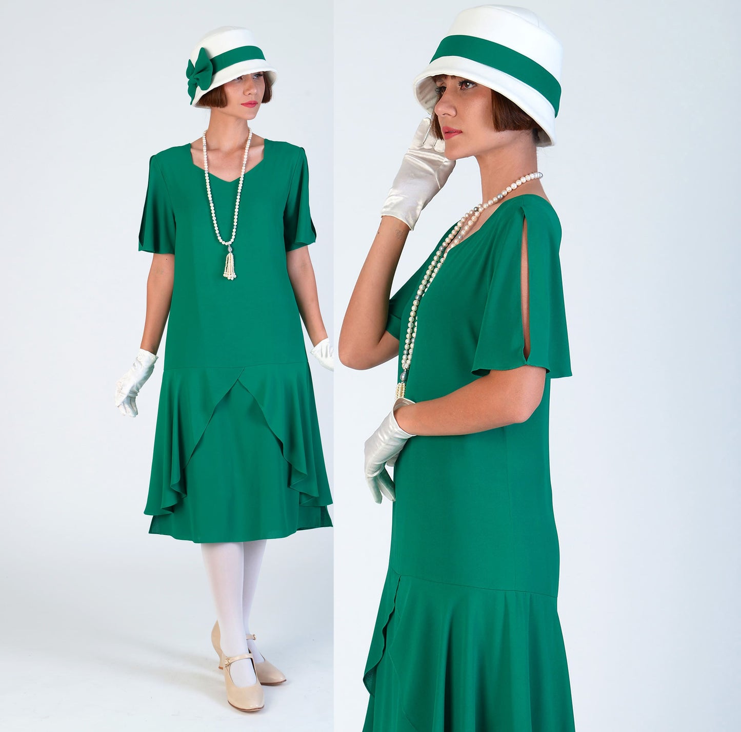 1920s Gatsby dress in green with sweetheart neckline
