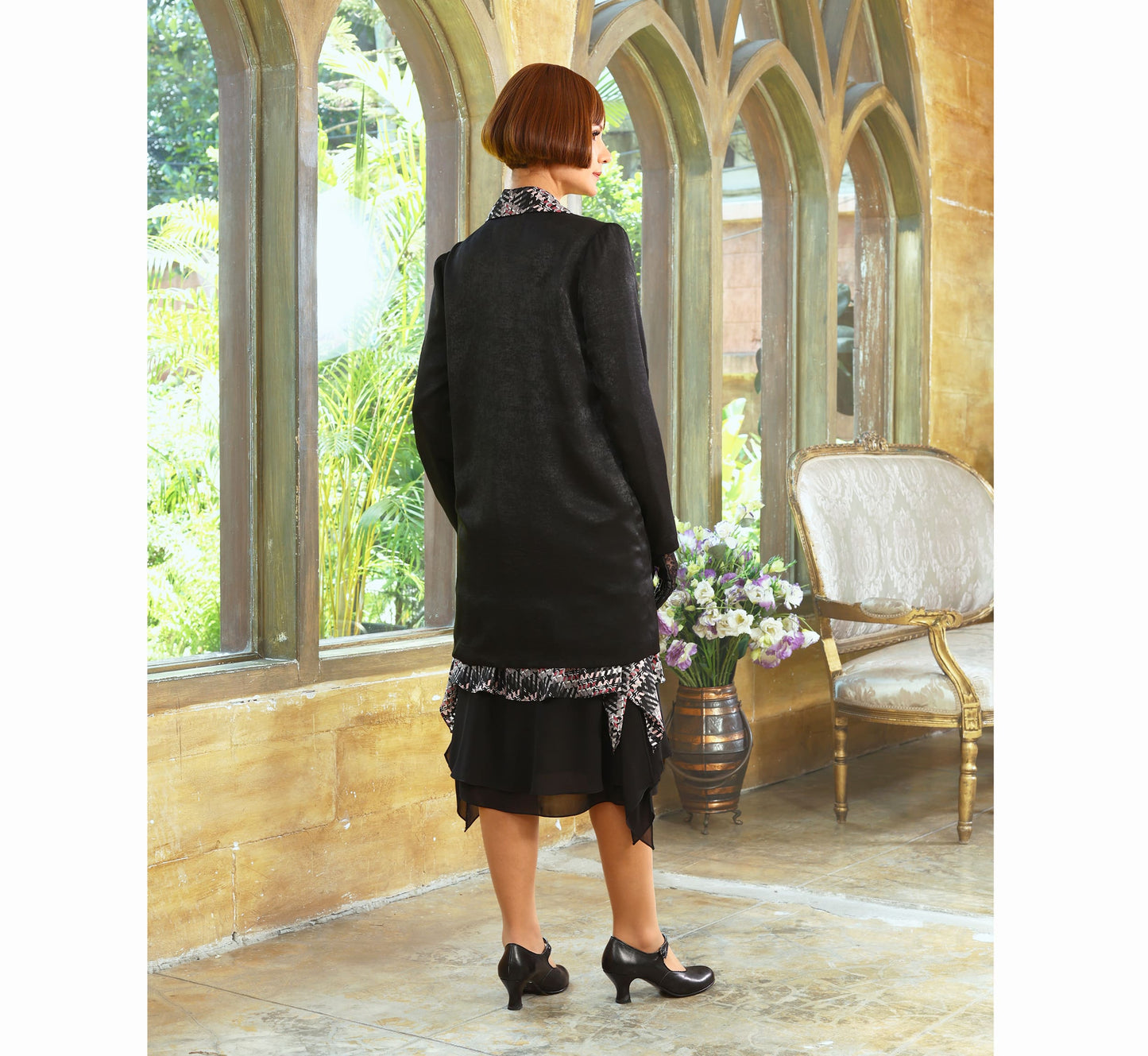 Black satin 1920s jacket - or 2-piece ensemble with matching dress