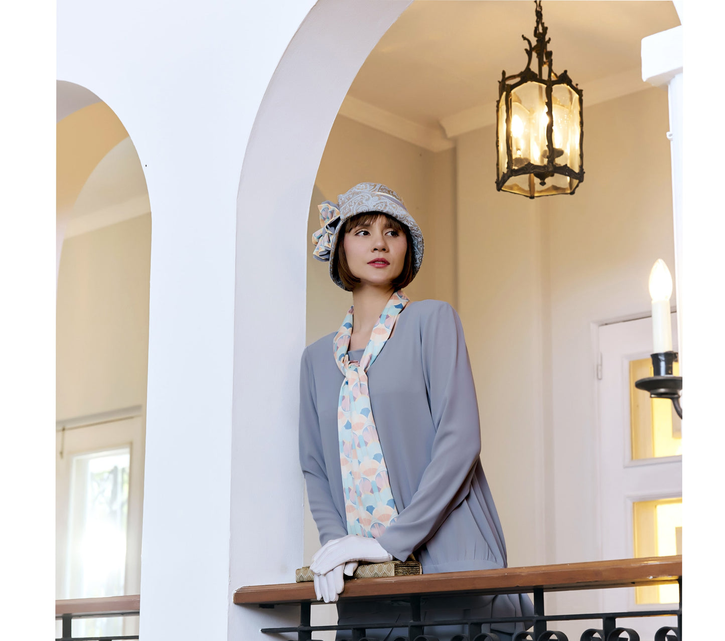 2 piece 1920s reproduction dress in grey with long sleeves