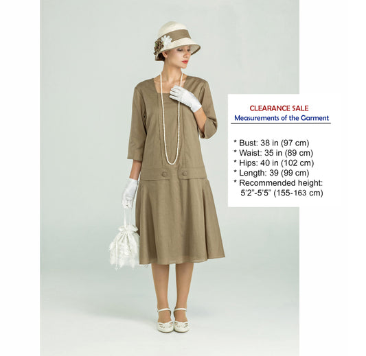 CLEARANCE: Olive Green Linen Gatsby dress with square neck