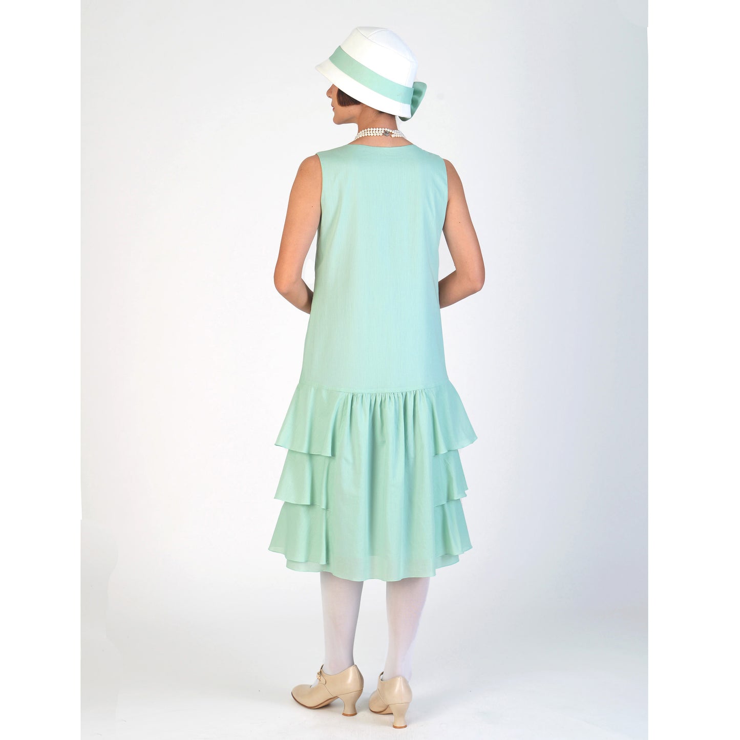 CLEARANCE: Mint green 1920s cotton day dress with tiered skirt