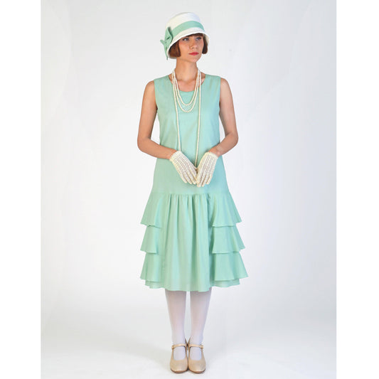 Mint green 1920s cotton day dress with tiered skirt - a vintage-inspired Roaring Twenties dress