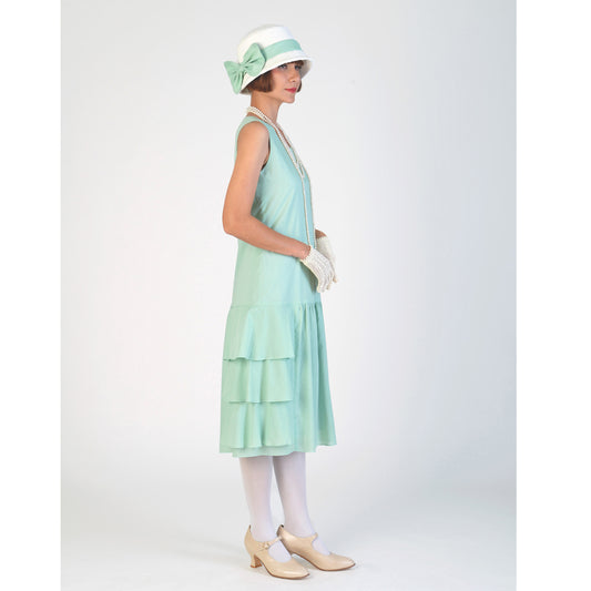 Mint green 1920s cotton day dress with tiered skirt