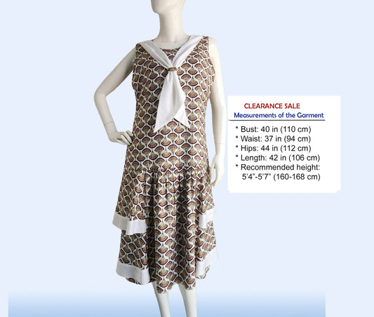 CLEARANCE: Rayon Gatsby dress with tiered skirt in small brown flowers print