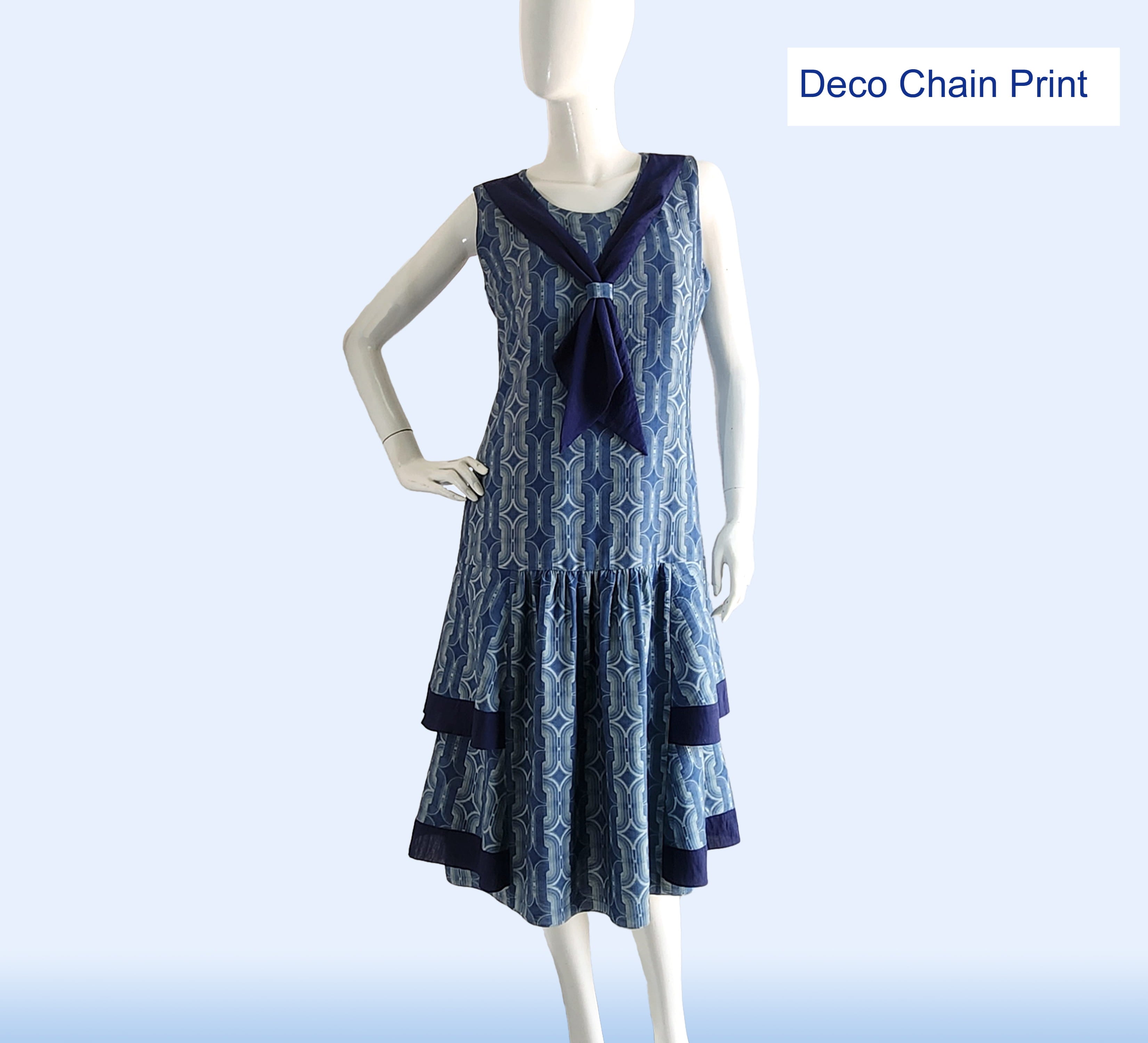 blue chain print dress DENIM CHAIN PRINT DRESS XS