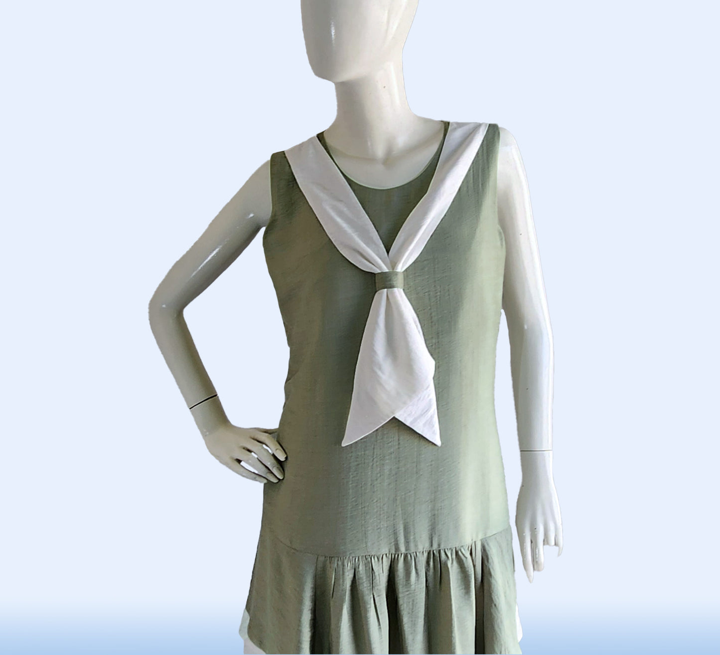 CLEARANCE: Sage Green Rayon 1920s Gatsby Day Dress