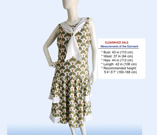CLEARANCE: Rayon Gatsby dress with tiered skirt in green palm leaves print