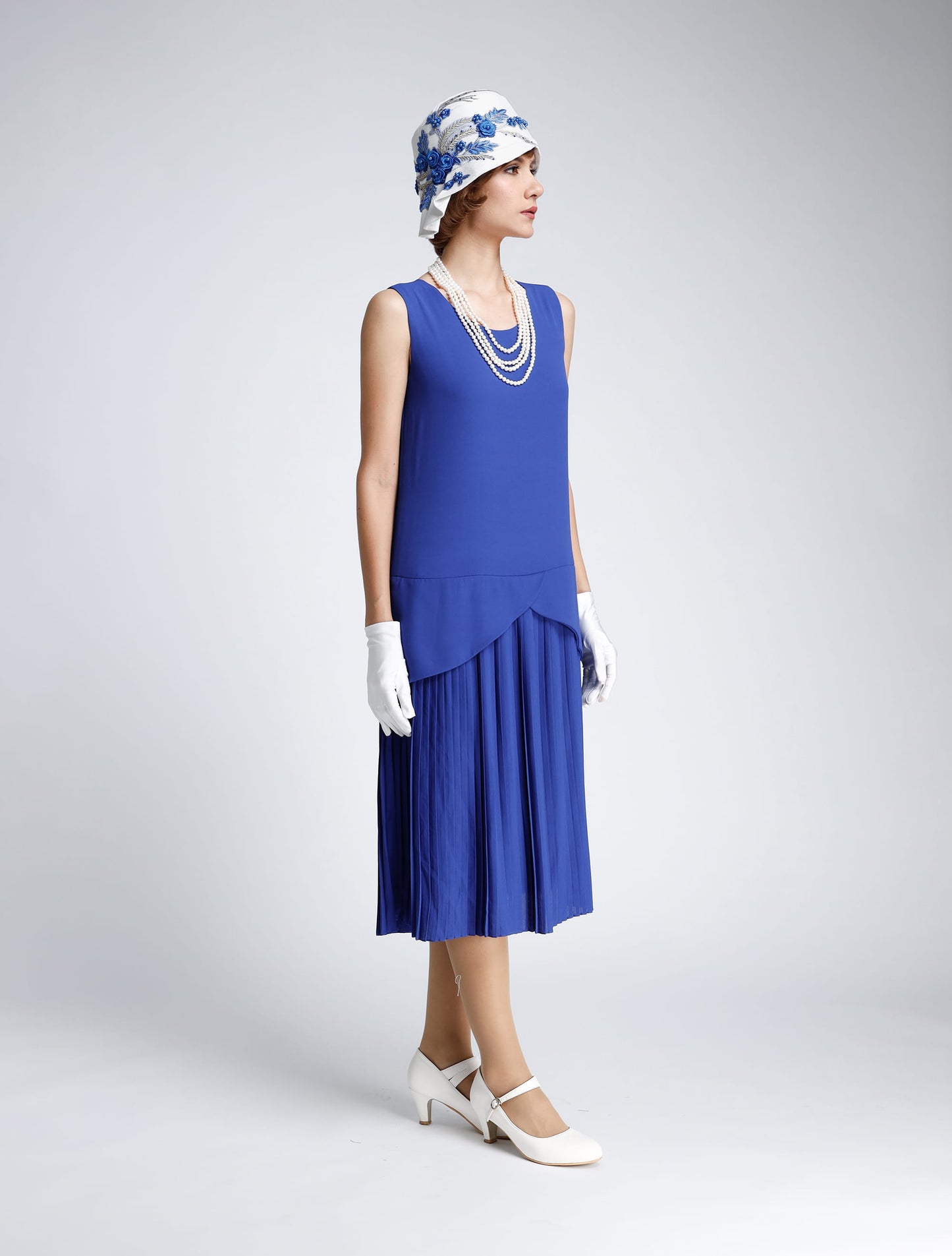 CLEARANCE: Royal blue 1920s dress with accordian pleated skirt