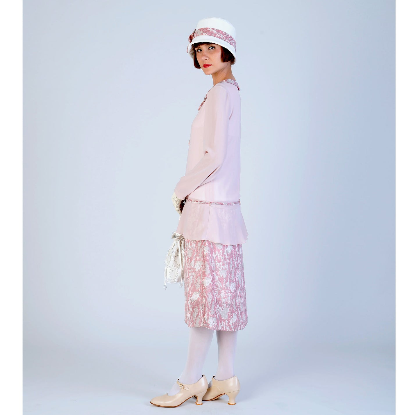 CLEARANCE: 2-Piece 1920s Ensemble in Nude and Pink Chiffon