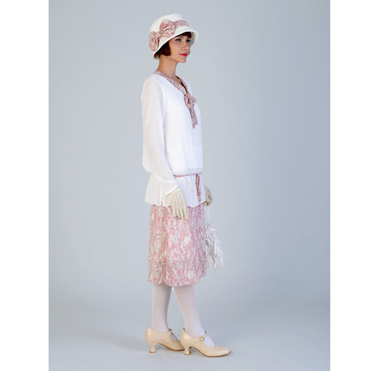 2-piece 1920s reproduction day dress in bleached linen color. Can be worn as a Great Gatsby day dress, 1920s high tea dress or Downton Abbey dress