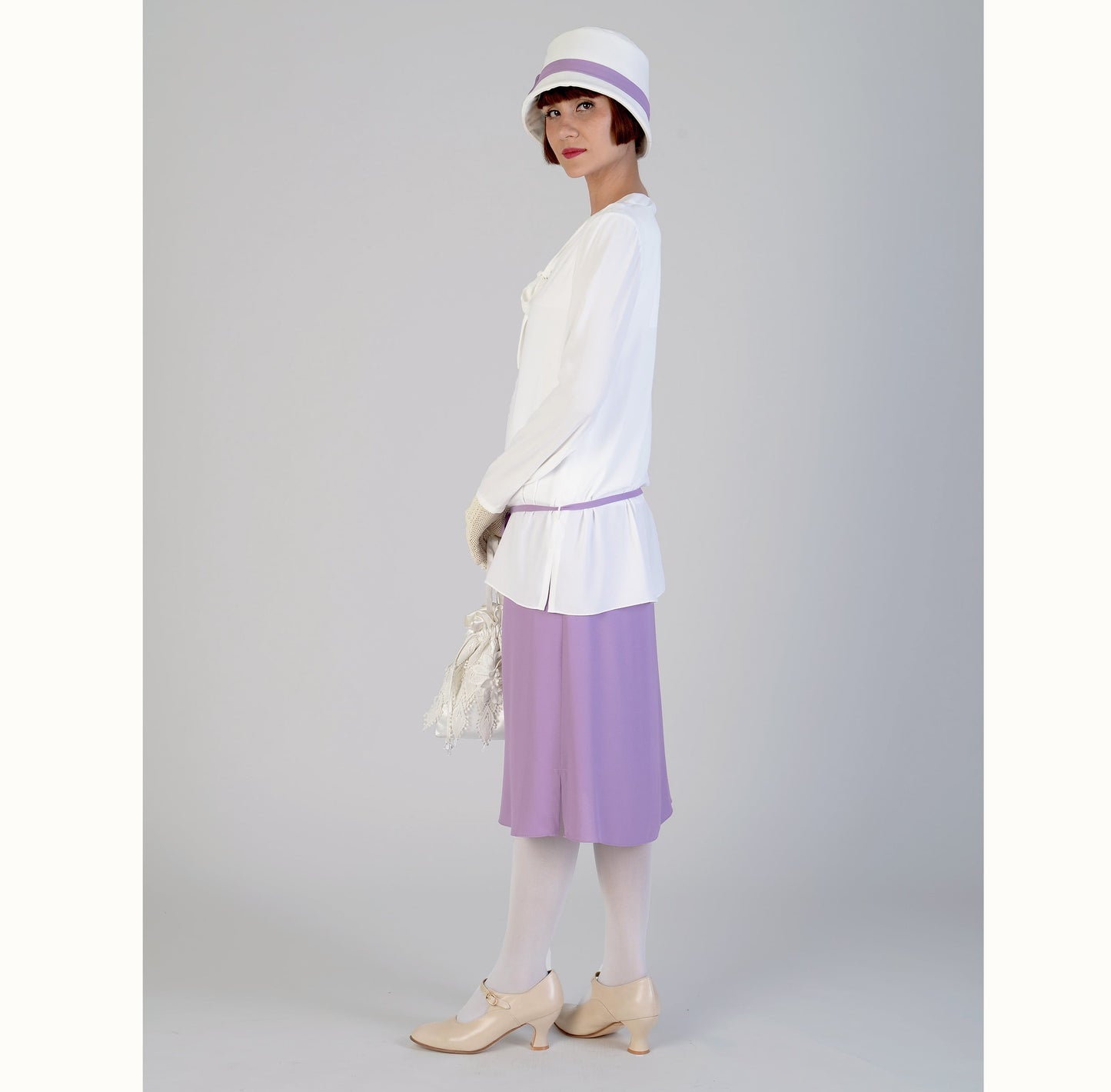 2-piece 1920s reproduction dress in off-white & lavender georgette