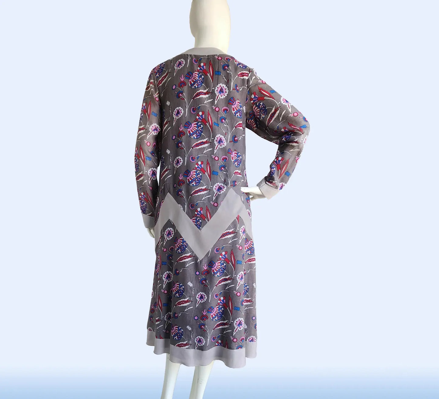 CLEARANCE: Printed grey cotton dress with zig zag details