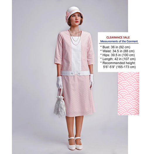 CLEARANCE: Pink and White Cotton Gatsby Day Dress with Square Neck