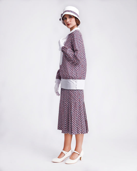 CLEARANCE: Cotton print 2-Piece Gatsby Day Dress with White details