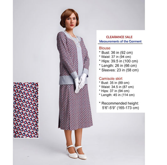 CLEARANCE: Cotton print 2-Piece Gatsby Day Dress with Grey details