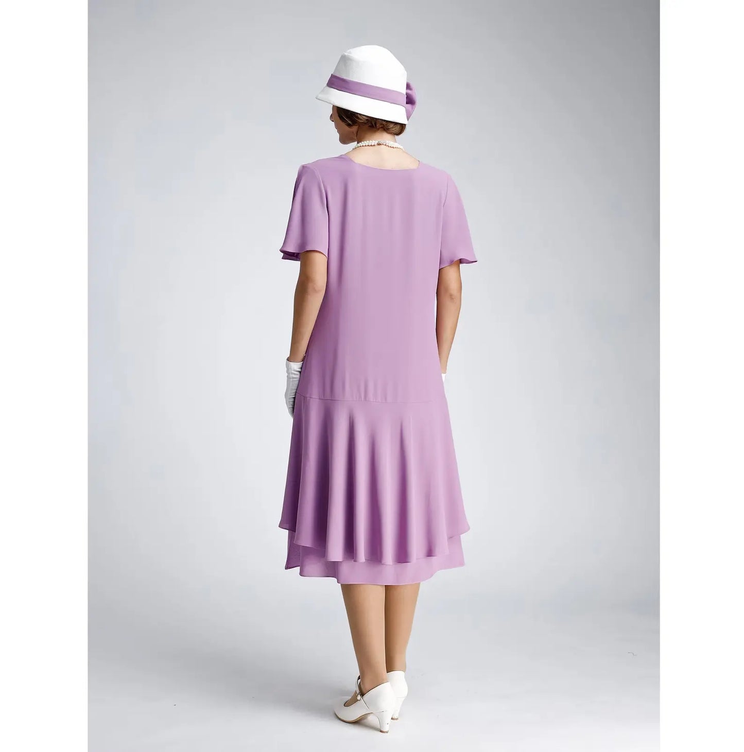 1920s Great Gatsby dress in lavender with sweetheart neckline