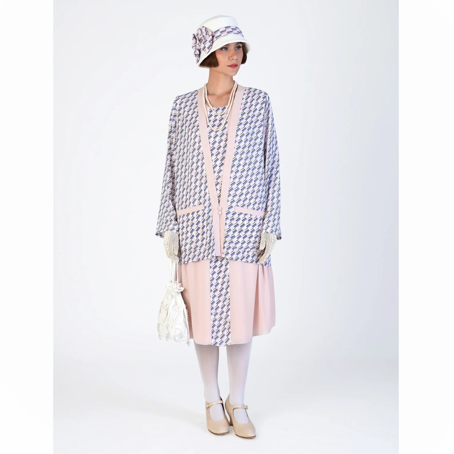 1920s jacket made of printed chiffon that can be worn as a Great Gatsby jacket or flapper jacket, great for an Art Deco festival or Jazz Age lawn party.