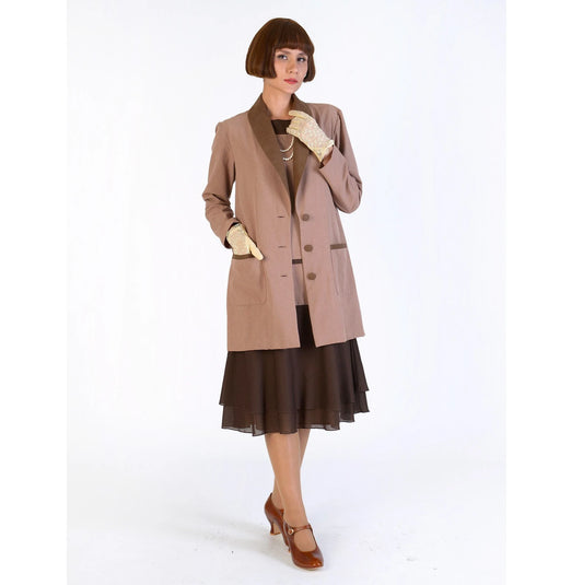 Shawl lapel cotton 1920s jacket featuring a 3-button single breasted front