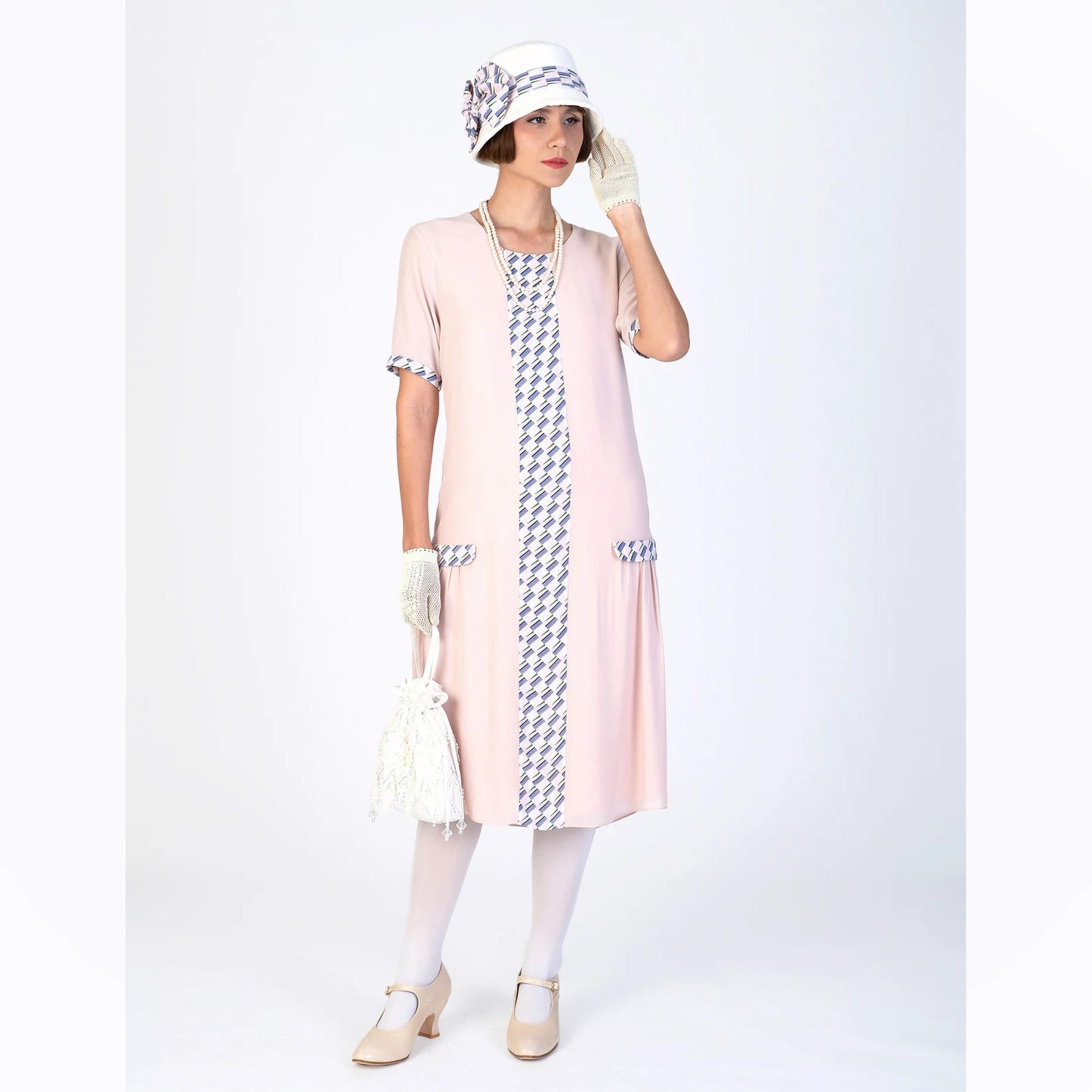 Vintage-inspired chiffon 1920s jacket with nude and print