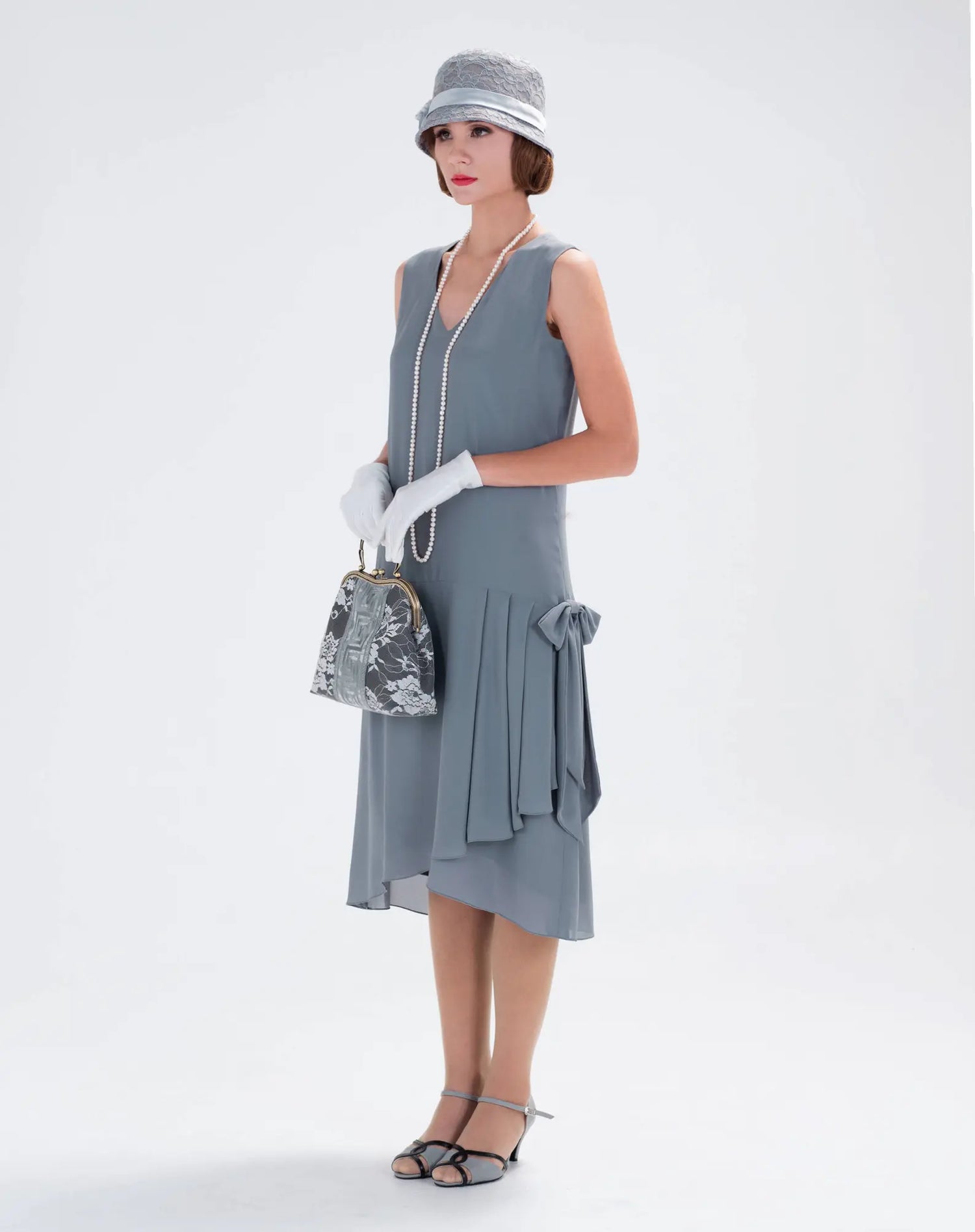 1920s dresses with drape and bow