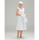 1920s high tea dress in white cotton with bow on shoulder - a vintage-inspired Roaring Twenties dress