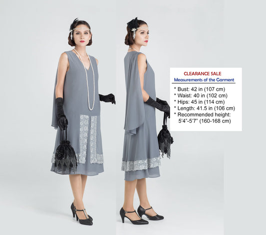 CLEARANCE: Great Gatsby evening dress in grey and lace trim