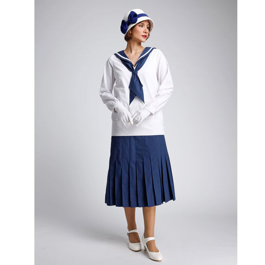 2-piece sailor outfit in white and navy blue cotton - a vintage-inspired Roaring Twenties dress