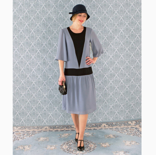 1920s Great Gatsby party dress in grey and black - a vintage-inspired Roaring Twenties dress