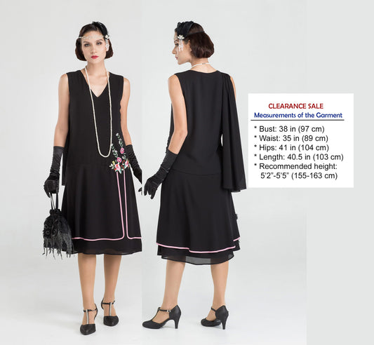 CLEARANCE: Black 1920s evening dress with a shoulder train