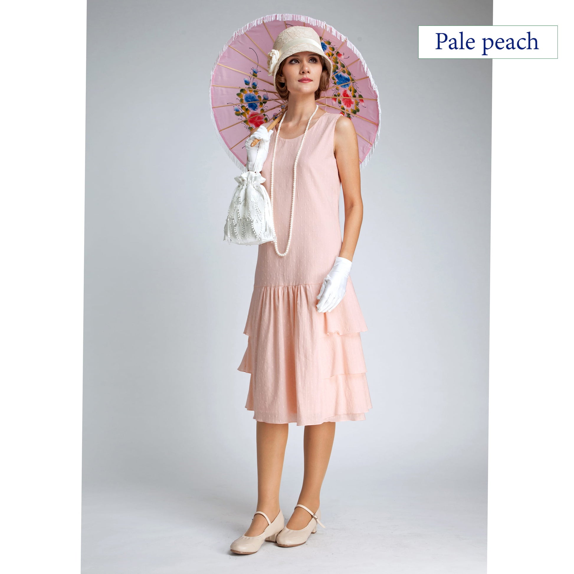 1920s dress made of pale peach cotton with tiered skirt
