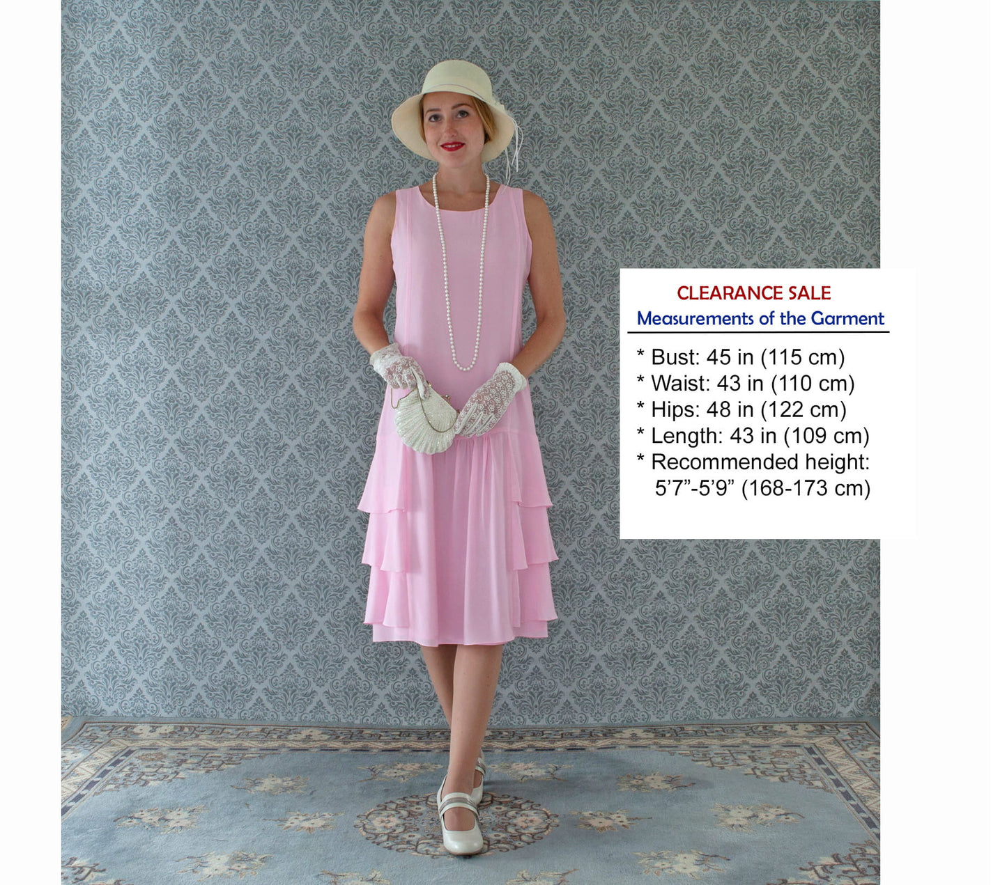 CLEARANCE: Pink Downton Abbey high tea dress with tiered skirt