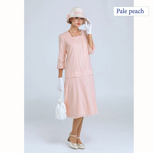 Jazz Age Lawn party dress in pale peach wth 3/4 sleeves