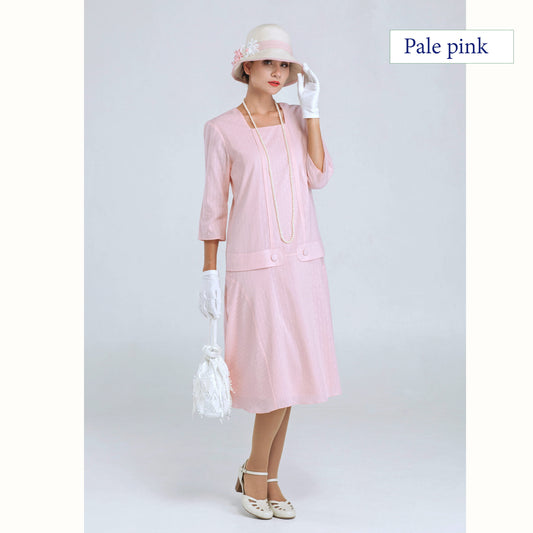 Jazz Age Lawn party dress in pale pink wth 3/4 sleeves