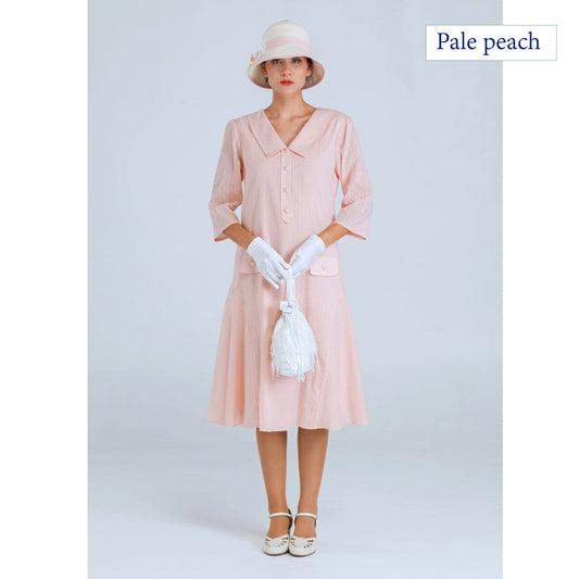 Cotton 1920s dress in pale peach colour with 3/4 sleeves