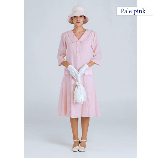 Cotton 1920s dress in pale pink colour with 3/4 sleeves