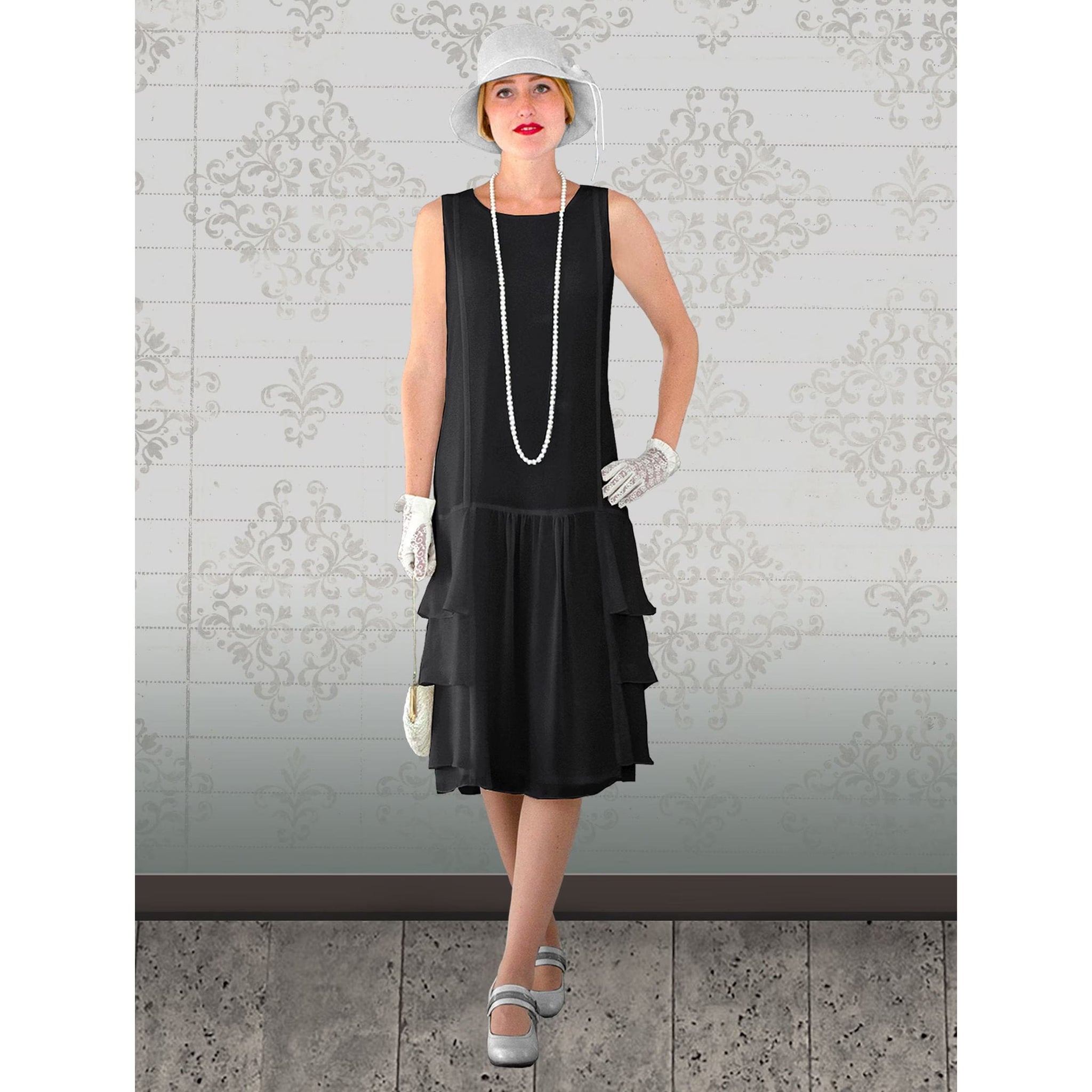 Black chiffon flapper dress with tiered skirt – LaVieDelight