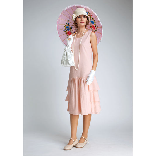 1920s dress in pale peach cotton with tiered skirt - a vintage-inspired Roaring Twenties dress