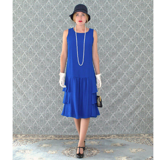 1920s Great Gatsby dress in sapphire blue with tiered skirt - a Roaring Twenties dress