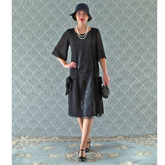 Black 1920s dress inspired by art deco fashion - a vintage-inspired Roaring Twenties dress