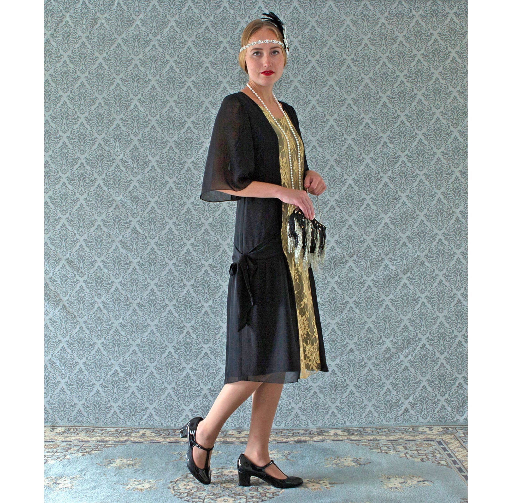 Black chiffon and gold lace Great Gatsby party dress LaVieDelight Black chiffon and gold lace Great Gatsby party dress LaVieDelight