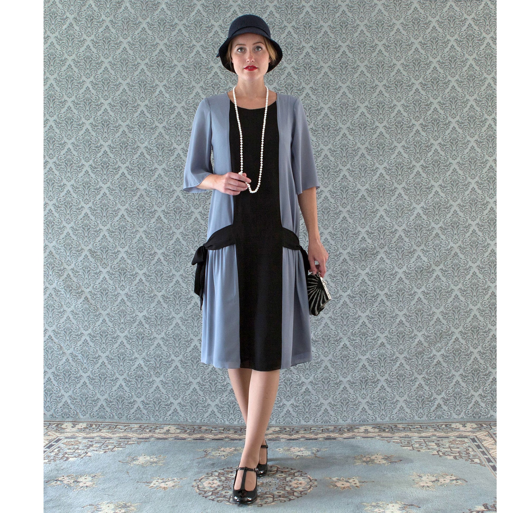 Fun grey and black flapper dress with side bows LaVieDelight Fun grey and black flapper dress with side bows LaVieDelight