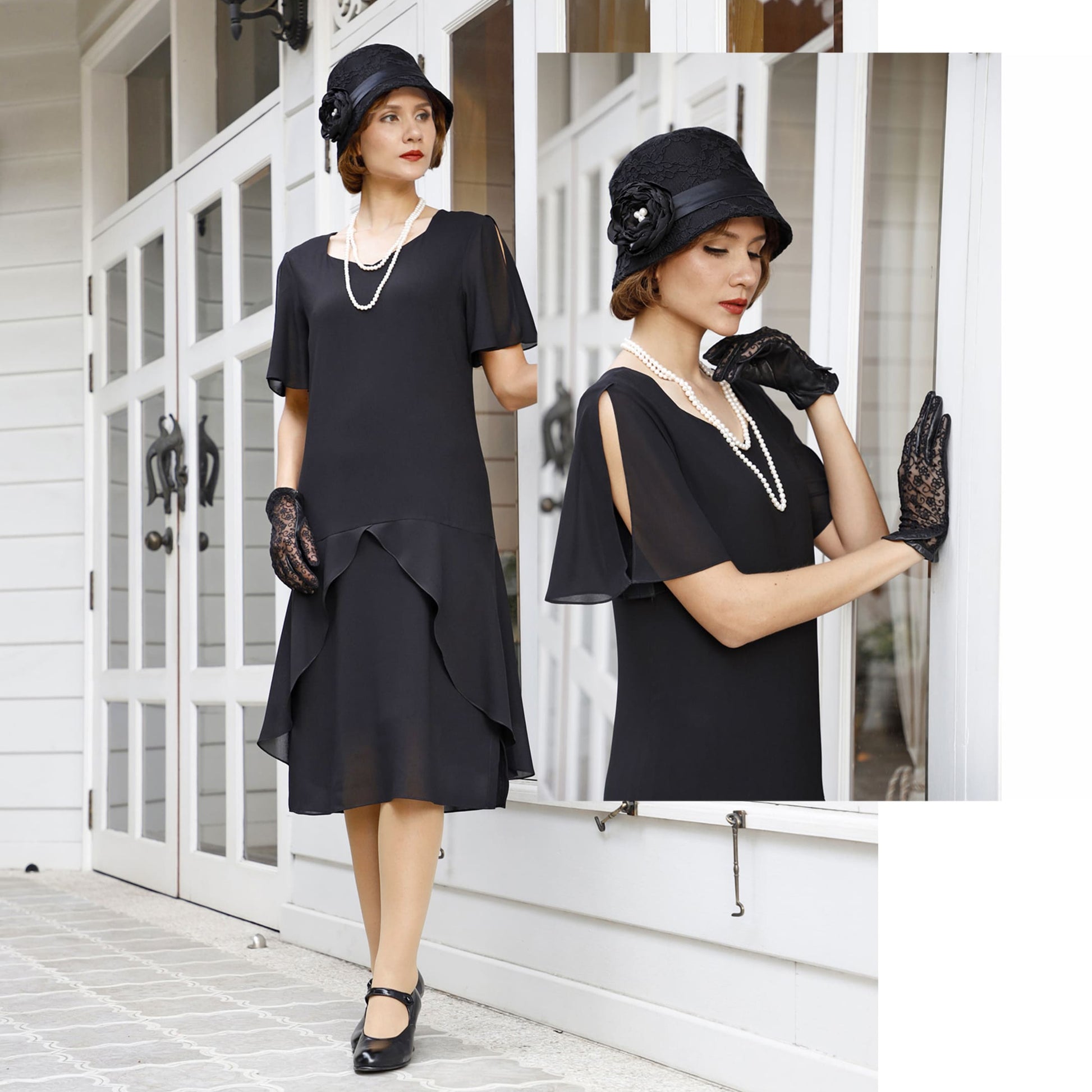 Black Great Gatsby dress with sweetheart neckline