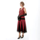 Maroon red chiffon flapper dress with black tulle godets