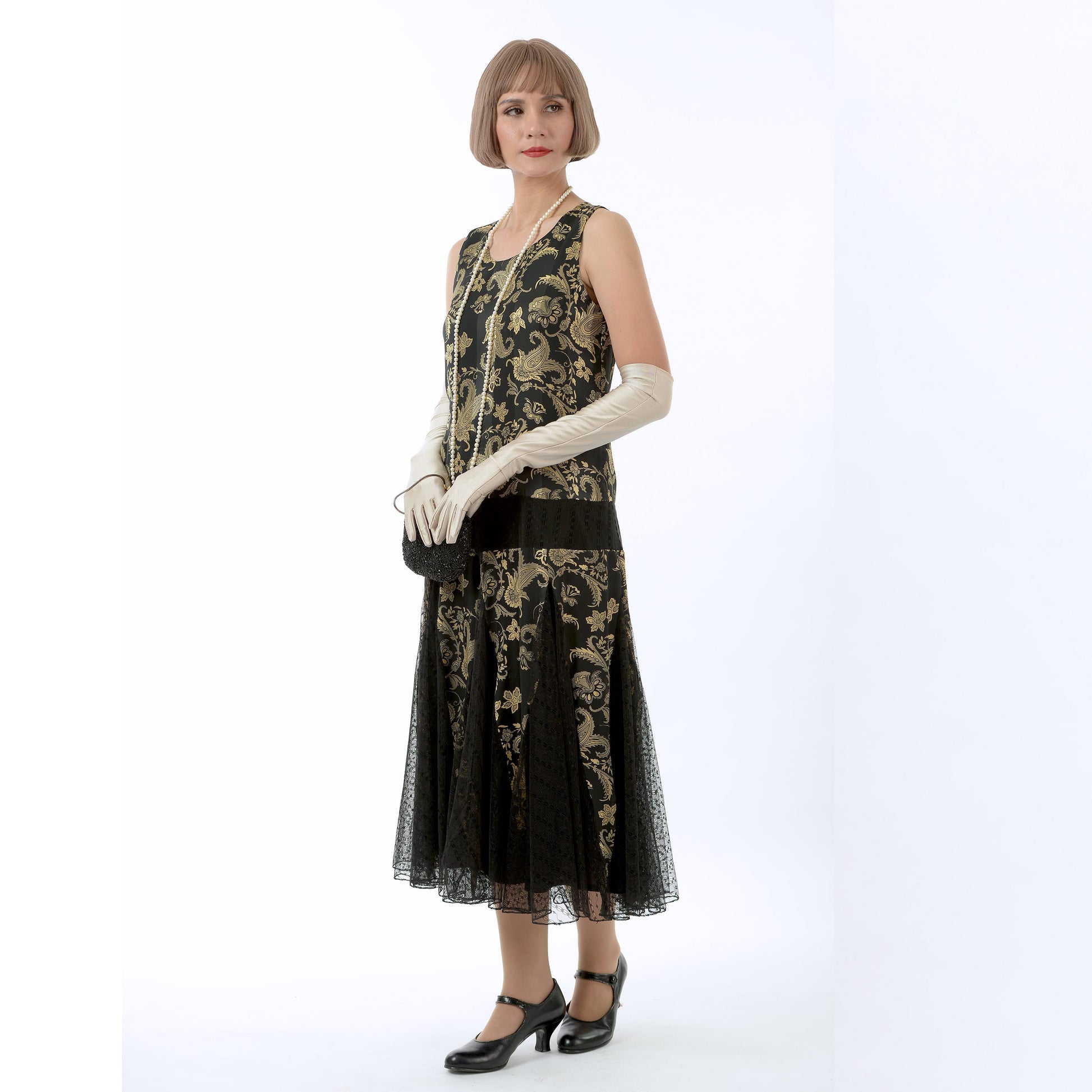 1920s evening dress in black and gold satin with black skirt godets LaVieDelight 1920s evening dress in black and gold satin with black skirt godets LaVieDelight