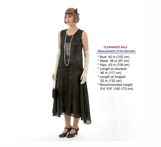 CLEARANCE: Black metallic 1920s evening dress wth sequined detail