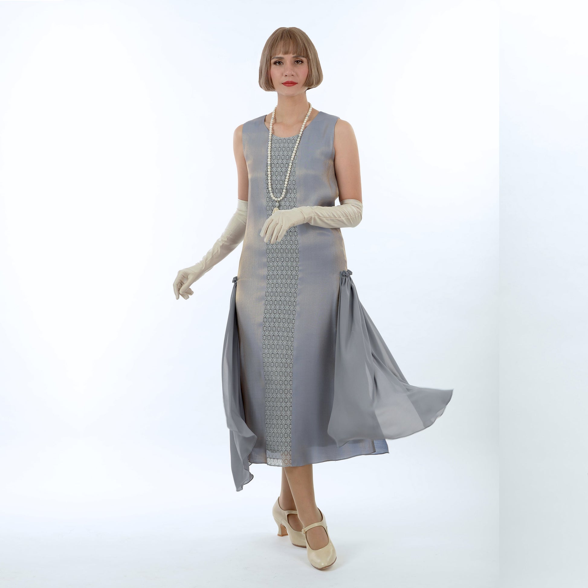 1920s formal dress in metallic grey with lace detail LaVieDelight 1920s formal dress in metallic grey with lace detail LaVieDelight