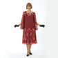 Maroon red chiffon and lace 1920s reproduction dress with slit sleeves